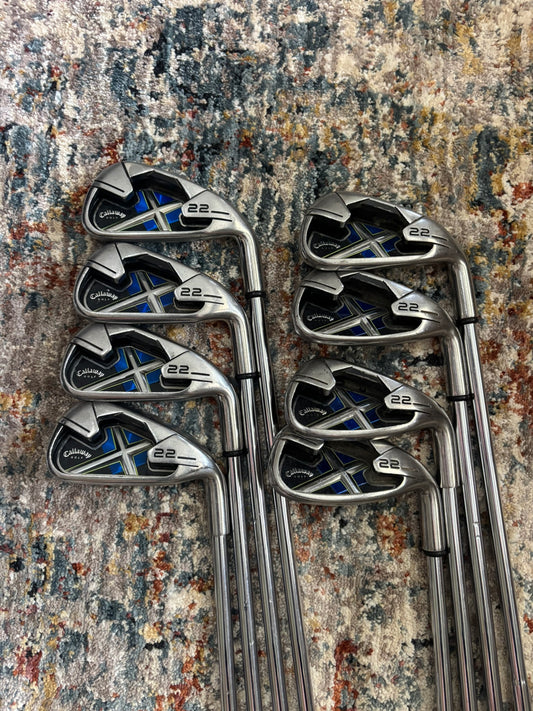 Callaway X-22 Iron Set 3-PW Steel Shaft Uniflex Flex -1/4″ NICE